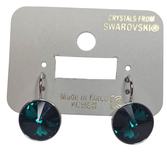 New! SwarovskiElements EmeraldCrystal LeverbackEarrings 13mm PlatinumPlated #12